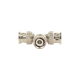Adaptador de Triple conectores BNC macho para uso en sistemas de video vigilancia en aplicación con cables coaxiales RG-59/ RG-6, Níquel/ Oro/ Politetrafluoroetileno.