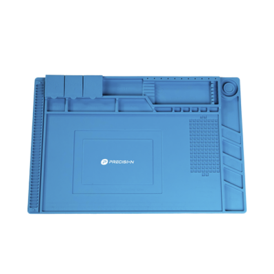Tapete de silicona de 45 x 30 cm, resistente al calor con áreas magnéticas y de almacenamiento de componentes, ideal para la reparación de equipos y tarjetas electrónicas.