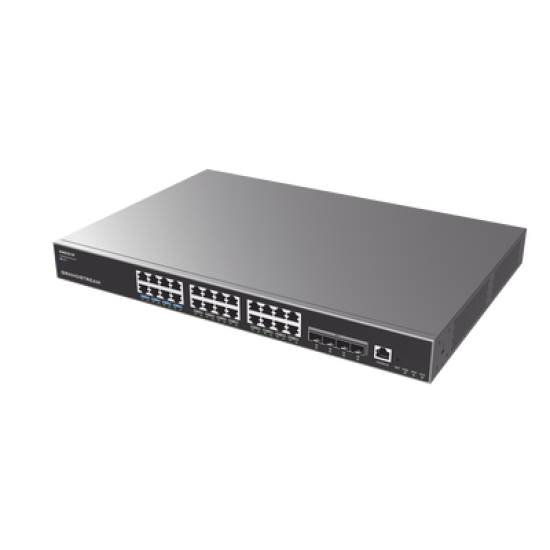 Switch Capa 3 PoE+ Administrable / 24 puertos 10/100/1000 Mbps + 4 Puertos SFP+ de 10 Gigabits / Hasta 360W / Compatible con GWN Cloud.