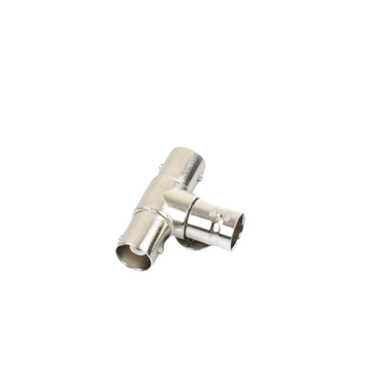 Adaptador en T para 75 Ohm de triple conectores BNC Hembras, Níquel/ Oro/ Teflón.