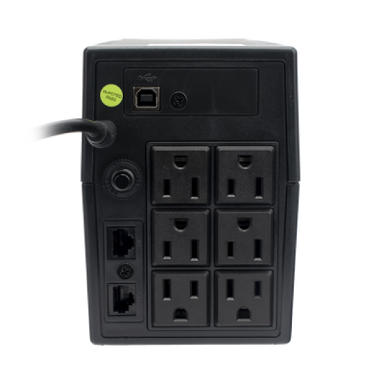 UPS 800VA/480 W Línea Interactiva 120Vca / 6 tomas 5-15R (4 Respaldadas) / Regulación de Voltaje / Protección RJ45 