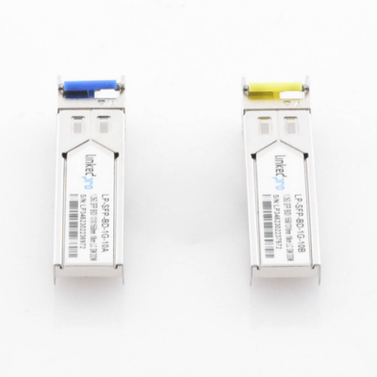 Transceptores Ópticos Bidireccionales SFP (Mini-Gbic) / Monomodo 1310 & 1550 nm / 1.25 Gbps / 1000BASE-BX / Conector LC/UPC Simplex / DDM / Hasta 10 km / 2 Piezas 