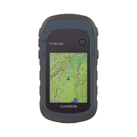 GPS portátil eTrex22x con mapa base precargado, almacena hasta 2000 puntos de interés, e incluye función de cálculo de áreas.