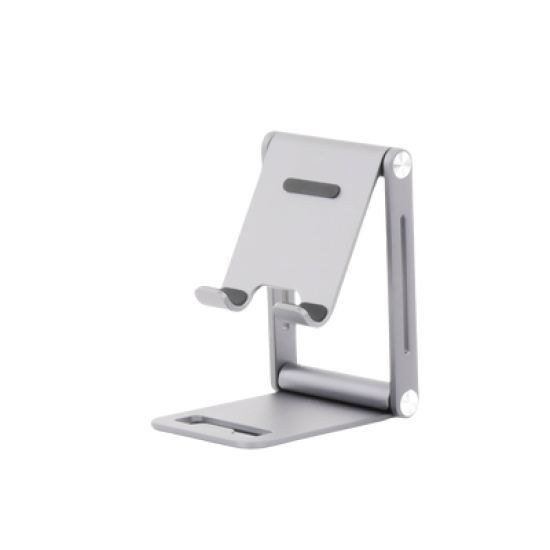 Soporte para Teléfono Celular de Aluminio | Angulo Ajustable | Amplia Compatibilidad con dispositivos de 4.7'' a 7.9'' | Antideslizante | Antiarañazos | Plegable | Color Gris.