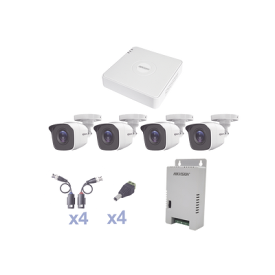 KIT TurboHD 1080 Lite / DVR 4 Canales / 4 Cámaras Bala (exterior 2.8 mm) / Transceptores / Conectores / Fuente de Poder Profesional