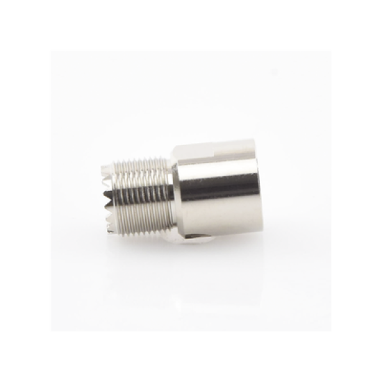 Conector UHF Hembra (SO-239) en Línea de Rosca para RG-8/U, 9913, LMR-400, Níquel/ Plata/ Teflón. 