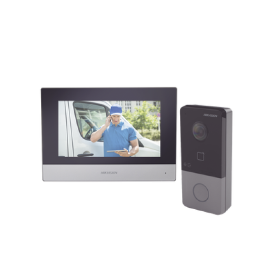 Kit de Videoportero IP Poe Estandar con llamada a App de Smartphone (HikConnect) / Apertura con tarjeta MIFARE / Frente de calle IP65 / Soporta 1 Departamento