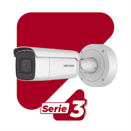 Bala IP 8 Megapixel (4K) / Lente Mot. 2.7 a 13.5 mm / 60 mts IR EXIR / Videoanalíticos / AcuSense / DarkFighter / Exterior IP66 / IK10 / WDR 120 dB / PoE+ / Entrada y salida de Audio y Alarmas