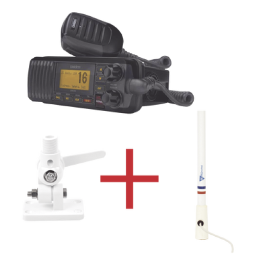 Kit de radio UM385BK | mas antena marina de fibra de vidrio TX-5206-SYS y soporte para antena 4186