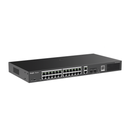 Switch Smart PoE con 24 puertos Gigabit PoE 802.3af/at + 2 SFP para fibra 1Gb, gestión gratuita desde la nube, 370w