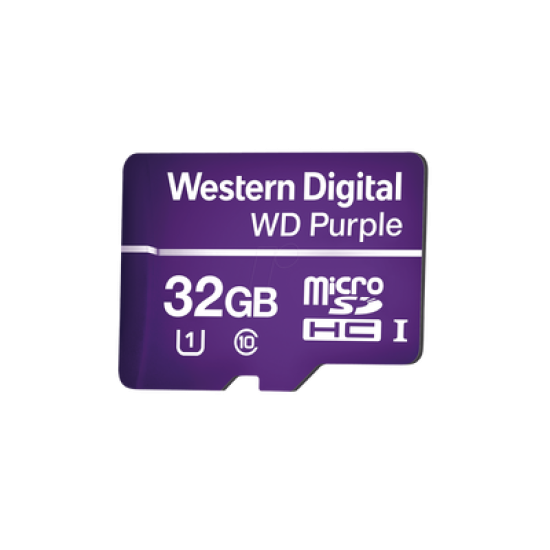 Memoria microSD de 32GB PURPLE, Especializada Para Videovigilancia, 10 VECES MAYOR DURACIÓN, 3 AÑOS DE GARANTIA