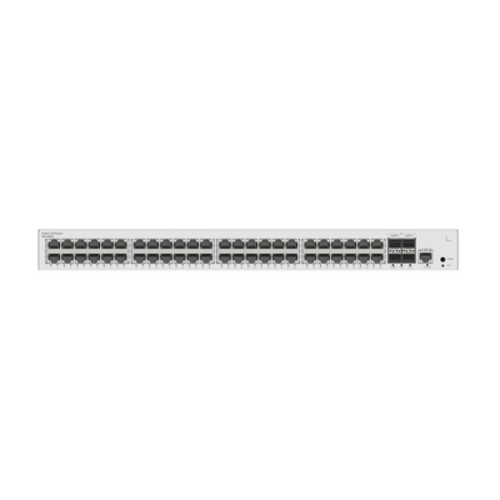Switch de Acceso Gigabit Administrable PoE Capa 2 / 48 puertos 10/100/1000 Mbps (PoE) / 4 Puertos 1GE SFP Uplink / ERPS / IMGP Snooping / DHCP Snooping / PoE Perpetuo / 380W / Administración Nube Gratis