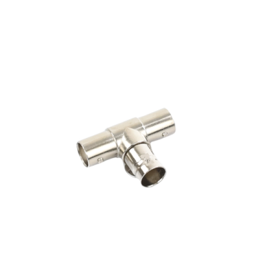 Adaptador en T para 75 Ohm de triple conectores BNC Hembras, Níquel/ Oro/ Teflón.