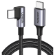 Cable USB-C a USB-C | 1 Metro | Conector con Ángulo Recto de 90° | Carga Rápida de hasta 60W | 480 Mbps | PD3.0 | QC4.0/3.0/2.0 | FPC | AFC | Protección Integrada| Caja de Aluminio | Nylon Trenzado | Color Negro.