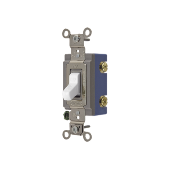 Interruptor de Palanca 15 A 120-277 V CA/ Unipolar / Grado Industrial/ Uso Extra Pesado / Cableado Lateral y Posterior / Color Blanco.