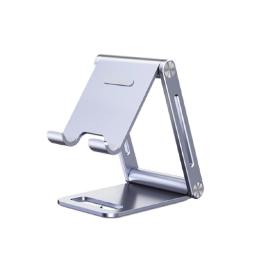 Soporte para Teléfono Celular de Aluminio / Angulo Ajustable / Amplia Compatibilidad con dispositivos de 4.7'' a 7.9'' / Antideslizante / Antiarañazos / Plegable / Color Azul