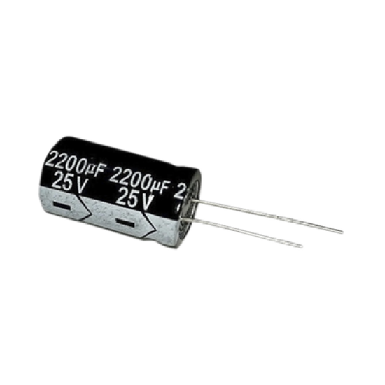 Capacitor Electrolítico en Aluminio, Radial de 2200 µFd, 25 Vcc, 105 °C, 13 x 25 mm.