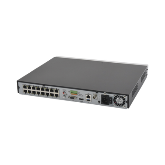 NVR 12 Megapixel (4K) / Reconocimiento Facial / 16 Canales IP / 16 Puertos PoE+ / 2 Bahías de Disco Duro / Filtro de Falsas Alarmas / Detección de Cuerpo Humano y Vehículos / Time Lapse