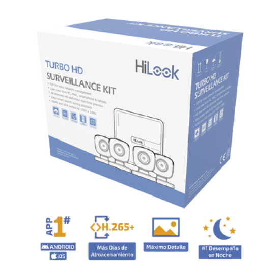 Kit TurboHD 720p / DVR 4 canales / 4 Cámaras Bala de Metal / 4 Cables 18 Mts / H.265+ / 1 Fuente de Poder Profesional / Accesorios de Instalación
