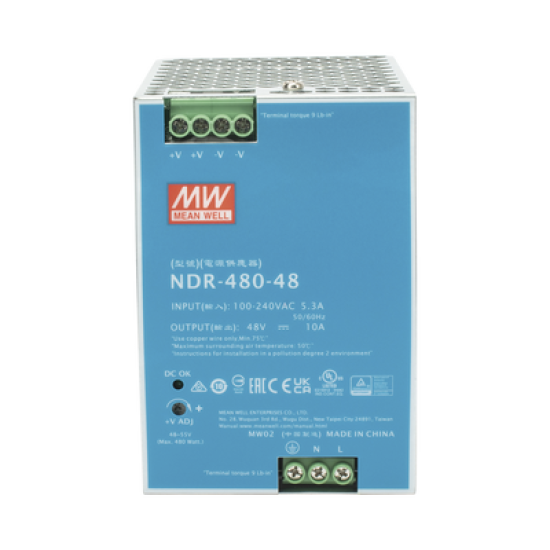 Fuente de Poder Industrial de 480W, salida 48 Vcc, para montaje en riel Din