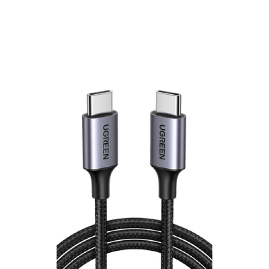 Cable USB-C a USB-C | 2 Metros | Transferencia de datos de 480 Mbps | Carga Rápida de hasta 60W | QC 4.0/3.0/2.0 | PD3.0 | FPC | AFC | Protección Integrada | Caja de Aluminio | Nylon Trenzado | Color Negro.