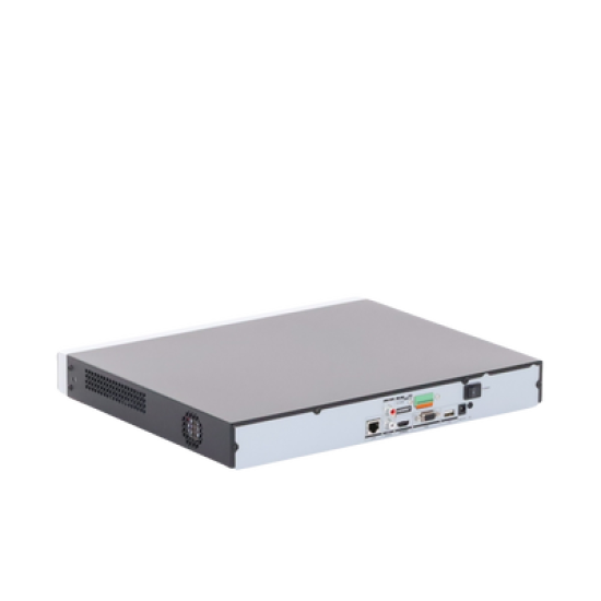 NVR 12 Megapixel (4K) / 16 canales IP / AcuSense (Evita Falsas Alarmas) / Reconocimiento Facial / 2 Bahías de Disco Duro / HDMI en 4K / Sin Puertos PoE+ / Alarmas I/O