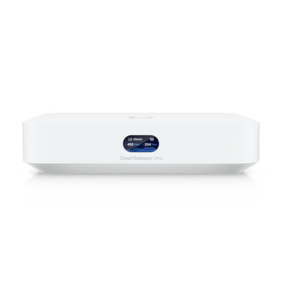 UniFi Cloud Gateway, Router multiWAN para balanceo/failover / Integra UniFi Network para administrar hasta 30 dispositivos UniFi, (1) puerto WAN 1/2.5 GbE y (4) puertos LAN GbE