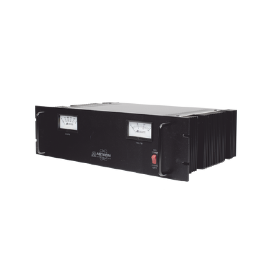 Fuente de poder 13.8Vcc, 50A, lineal regulada con circuito cargador de baterías, medidores, para instalación en rack