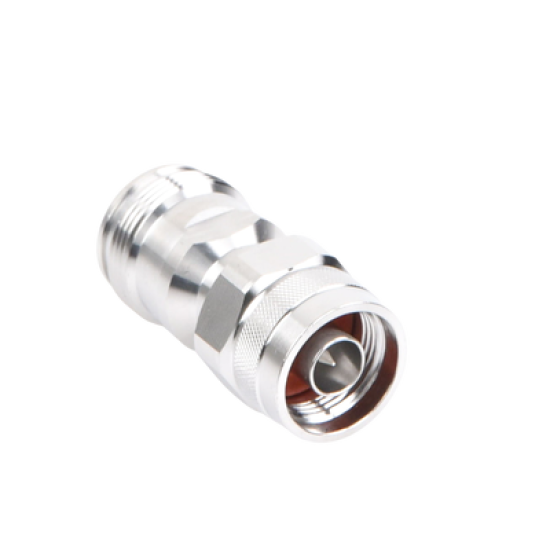 Adaptador en Línea de Conector 4.3-10 Hembra a N Macho, Bronce Blanco/ Plata/ Teflón.