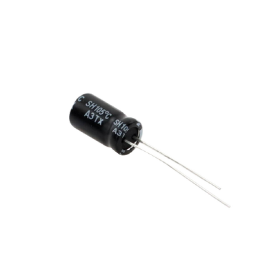 Capacitor Electrolítico en Aluminio, Radial de 220 µFd, 16 Vcc, 105 °C, 6.3 x 11 mm.