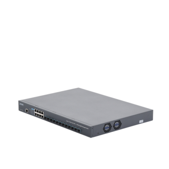 Switch Administrable Capa 3, 12 Puertos SFP de 10G, 8 Puertos 10/100/1000T, Con Alimentación Redundante (2 Fuentes de Alimentación AC).