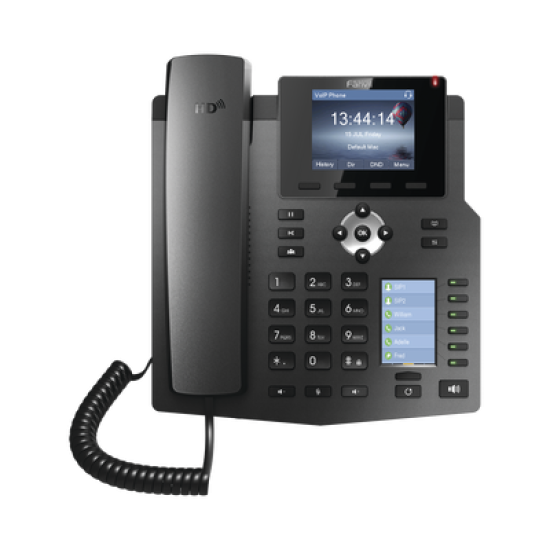 Teléfono IP empresarial para 4 líneas SIP con 2 pantallas LCD, 6 teclas BLF/DSS, conferencia de 3 vías, PoE
