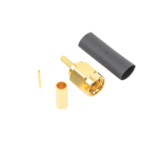 Conector SMA Macho de Anillo Plegable para Cables RG-174/U, 8216, Oro/ Oro/ Teflón.