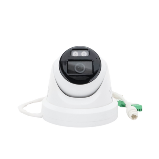 [Dual Light + ColorVu] Turret IP 4 Megapixel / Lente 2.8 mm / 40 mts IR + 40 mts Luz Blanca / Exterior IP67 / Luz Intermitente y Alerta de Audio / Micrófono Integrado / Videoanaliticos (Filtro de Falsas Alarmas) / WDR 130 dB / Captura Facial