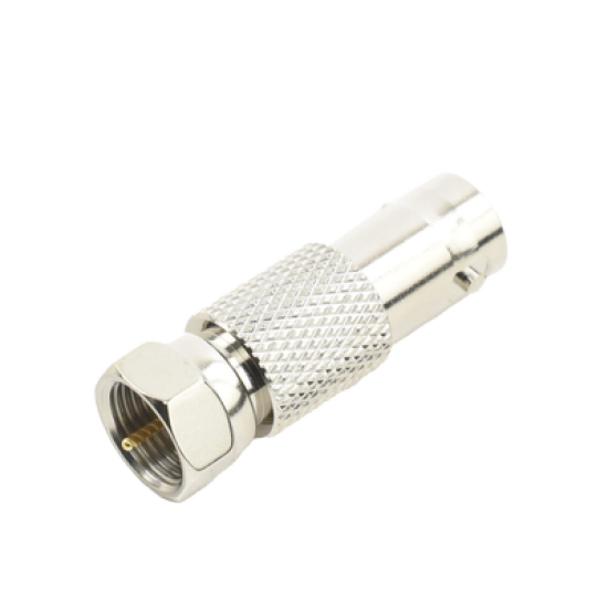 Adaptador en Línea para Video, de Conector BNC Hembra a F Macho, 75 Ohm, Níquel/ Oro/ Delrin.