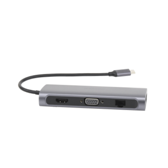 HUB USB-C (Docking Station) 10 en 1 | 3 USB-A 3.0 | USB-C PD Carga 100W | HDMI 4K@30Hz | RJ45 (Gigabit Ethernet) | VGA | Lector Tarjeta SD + Micro SD (TF) Uso Simultaneo | Jack Audio 3.5mm | Carcasa de Aluminio.