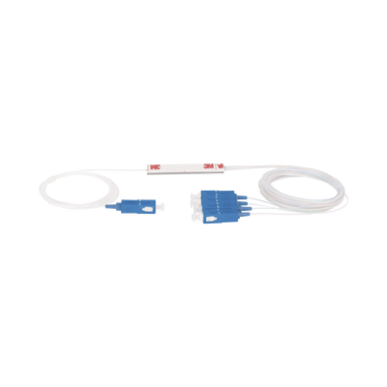 Splitter (Divisor Óptico) tipo PLC, de 1x4, conectores SC/UPC 
