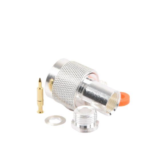 Conector N Macho de Rosca para RG-58/U, RG-142/U, Plata/ Oro/ Teflón.