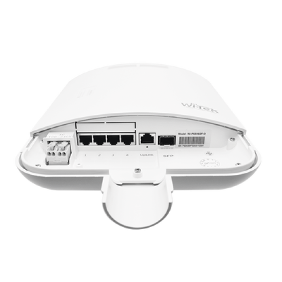 Switch CCTV PoE para exterior / No administrable / Con 4 puertos Gigabit PoE af/at + 1 Puertos Uplink Gigabit + 1 x SFP Gigabit / Presupuesto 65 W / Ideal para Aplicaciones de Videovigilancia