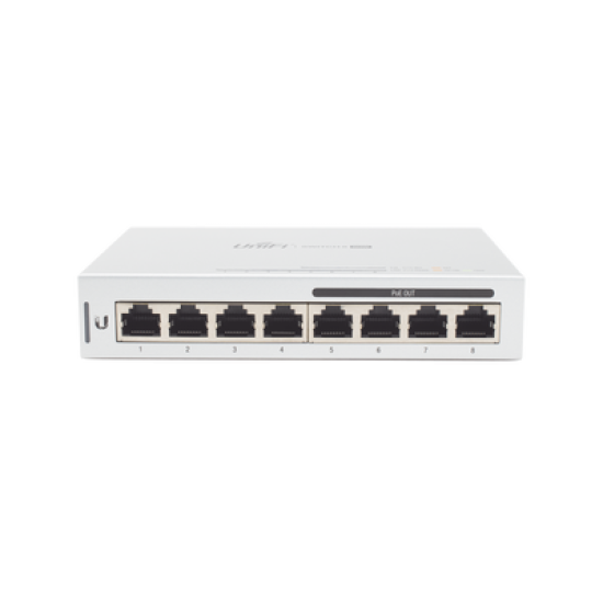 Switch UniFi Administrable capa 2 de 8 puertos Gigabit (4 Puertos Gigabit PoE 802.3af y 4 puertos Gigabit ethernet) 60W