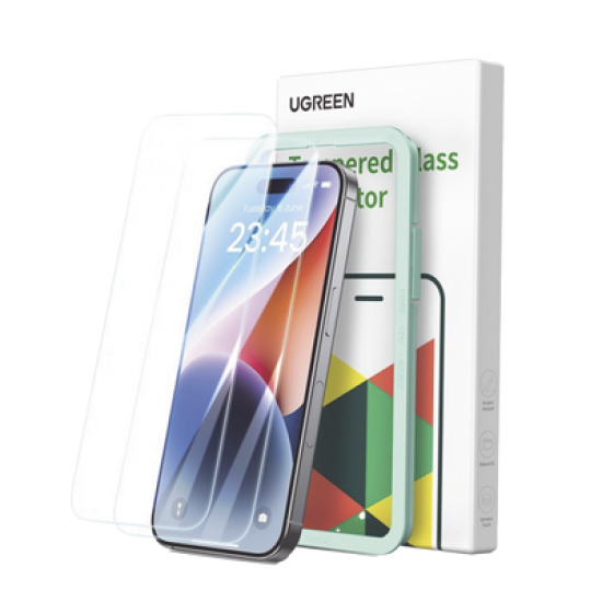 Protector de pantalla UGREEN HD con marco de instalación para iPhone 16 Pro (paquete de 2)