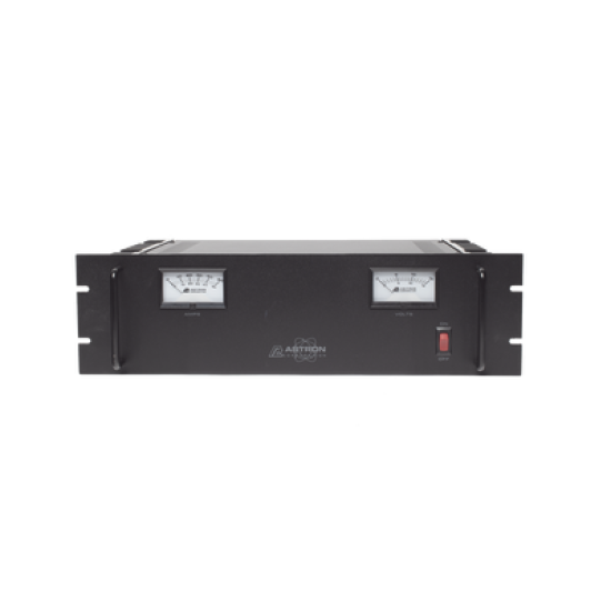 Fuente de poder 13.8Vcc, 50A, lineal regulada con circuito cargador de baterías, medidores, para instalación en rack