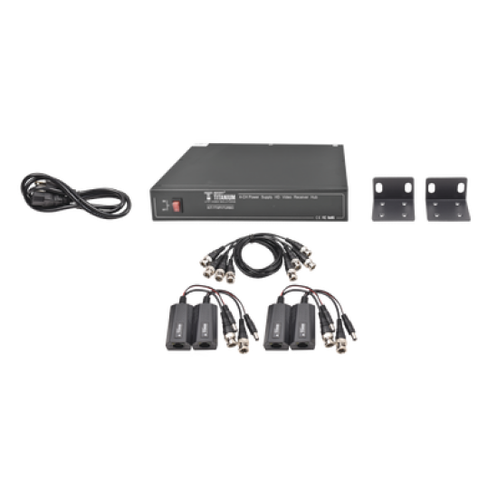 Kit de 4 canales de para transmisión de ALIMENTACION ( de 36 Vcc a 12Vcc )  y VIDEO (HD-TVI) a distancias de hasta 250 mts.