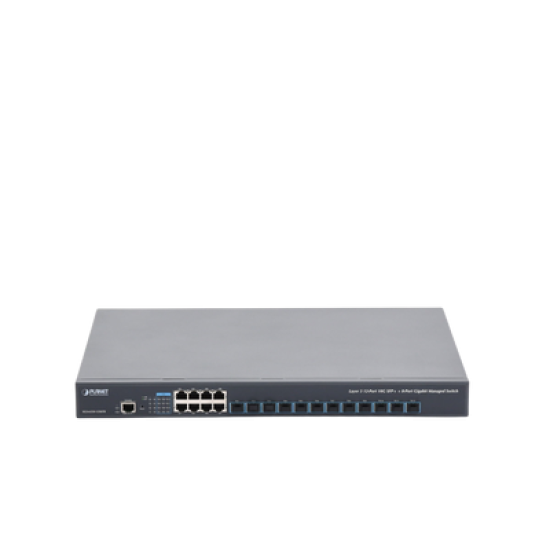 Switch Administrable Capa 3, 12 Puertos SFP de 10G, 8 Puertos 10/100/1000T, Con Alimentación Redundante (2 Fuentes de Alimentación AC).