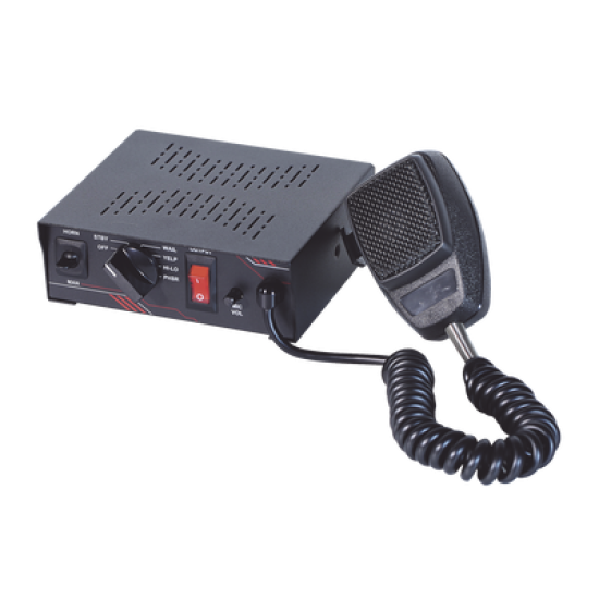 Sirena Vehicular de 100W de Potencia, Con Switch Giratorio de 6 posiciones y Micrófono Integrado de Uso Rudo