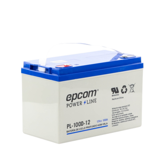 Acumulador EPCOM 12V, 100Ah Tecnología VRLA AGM Ciclo Profundo para Aplicaciones Fotovoltaicas terminales tipo M6 ( HEX )