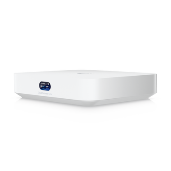 UniFi Cloud Gateway, Router multiWAN para balanceo/failover / Integra UniFi Network para administrar hasta 30 dispositivos UniFi, (1) puerto WAN 1/2.5 GbE y (4) puertos LAN GbE