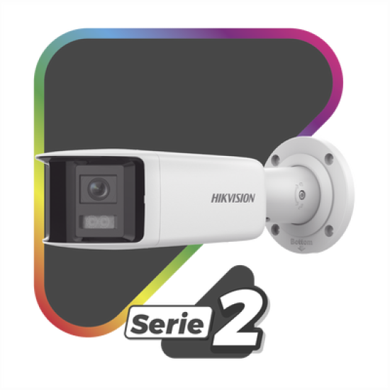 [ PROTECCIÓN ACTIVA ] Bala IP Panorámica 4 Megapixel / 2 Lentes 2.8 mm (180°) / Imagen a Color 24/7 (ColorVu) / PoE / WDR 130° / IP67 / ACUSENSE / Luz Estroboscópica y Alarma Audible / 40 mts Luz Blanca / Micro SD