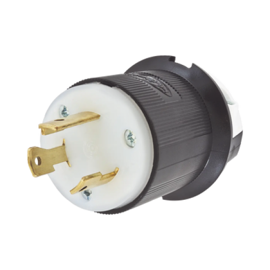 Clavija Industrial con Bloqueo de Media Vuelta / 30 A 125 V CA / 2 Polos 3 Hilos / Color Blanco y Negro / Nema L5-30P.
