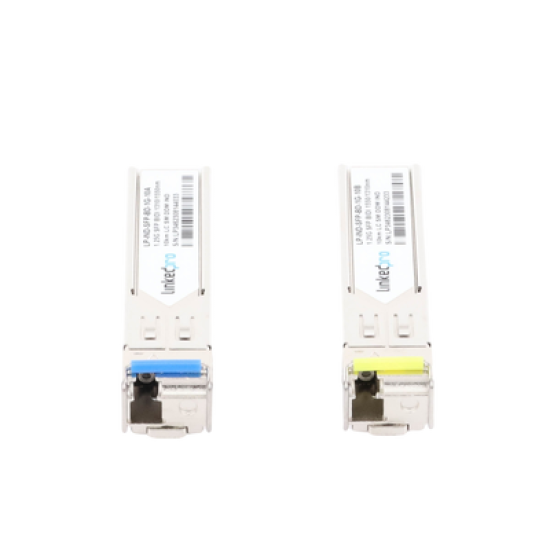 Transceptores Ópticos Industriales Bidireccionales SFP (Mini-Gbic) / Monomodo 1310 & 1550 nm / 1.25 Gbps / 1000BASE-BX / Conector LC/UPC Simplex / DDM / Hasta 10 km / 2 Piezas
